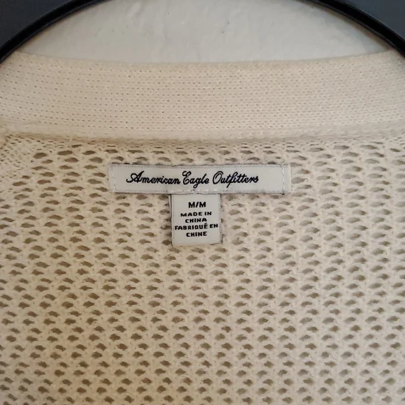 AMERICAN EAGLE CREAM Zip Up Open Knit CARDIGAN PLUNGE V NECK SWEATER Size MEDIUM - Picture 2 of 6